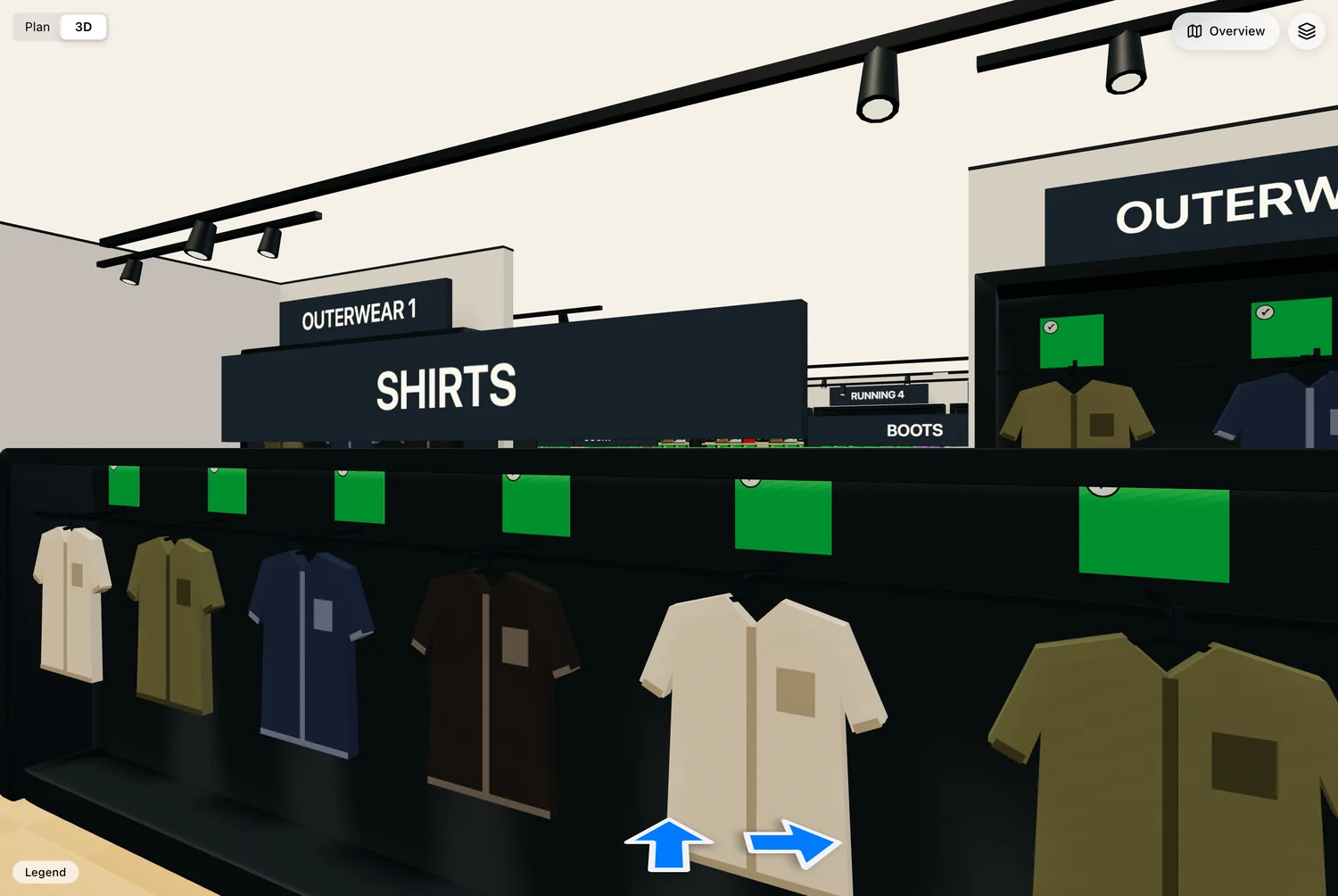 Walk through it. Clothes on the rails, shoes on the walls.